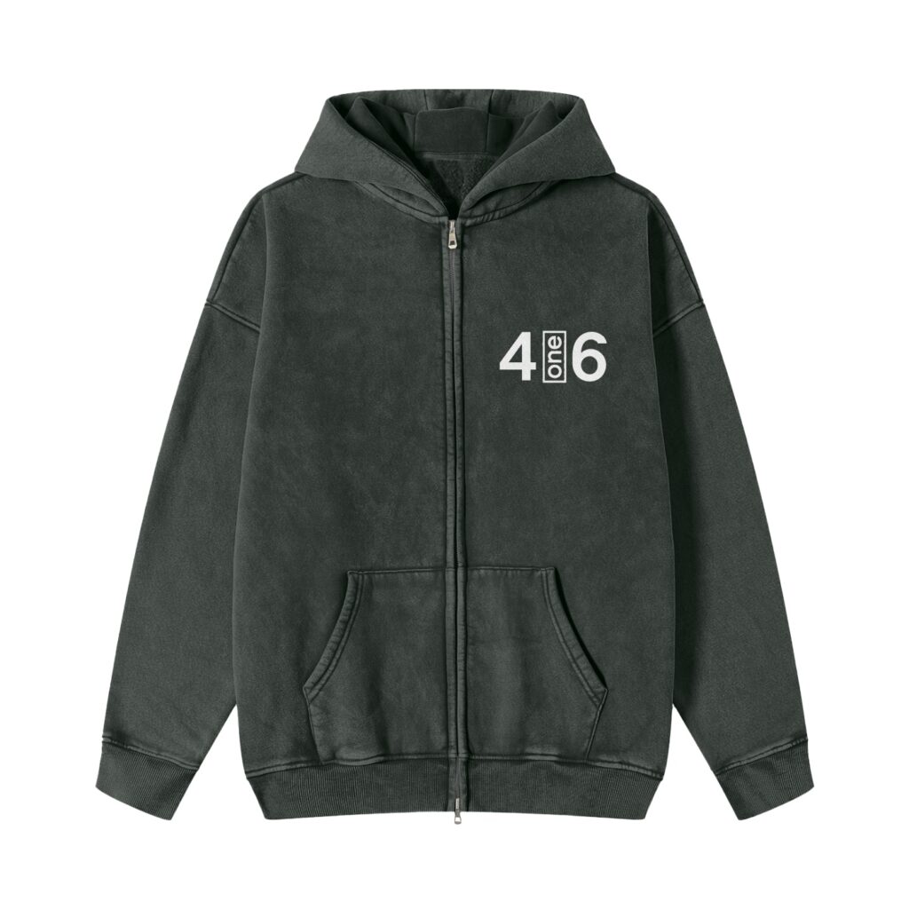 Snow Washed Zip-Through Fleece Hoodie
